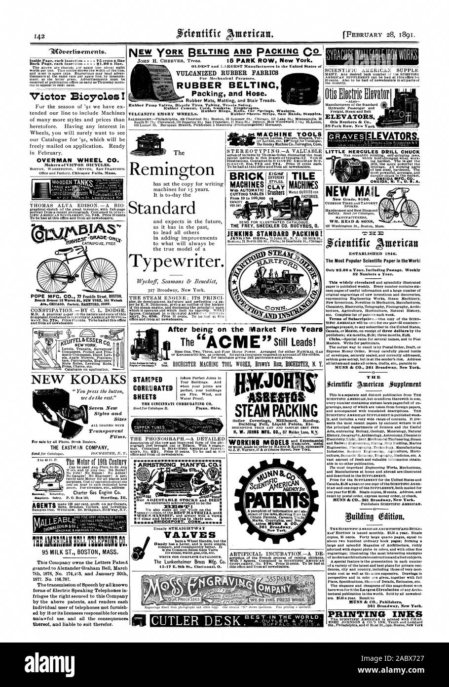 Los fabricantes más grande y antigua en los Estados Unidos de Victor  bicicletas RUEDA OVERMAN Co. de Nueva York. Nueva KODAKS LECHE 95 ST. Masa  de Boston. Esta empresa posee la patente