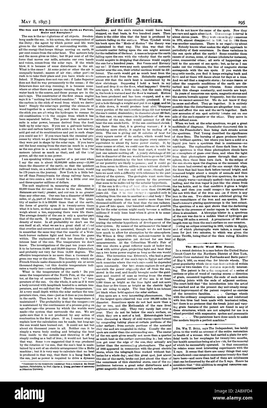 La bicicleta de madera de patentes de RIM. no puede sobreestimarse.' El Sol y sus relaciones con la tierra como regla principal y Energizer., Scientific American, 1897-05-08 Foto de stock