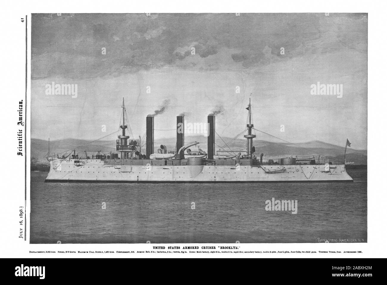 Estados Unidos crucero acorazado 'BROOKLYN., Scientific American, 1898-07-16 Foto de stock