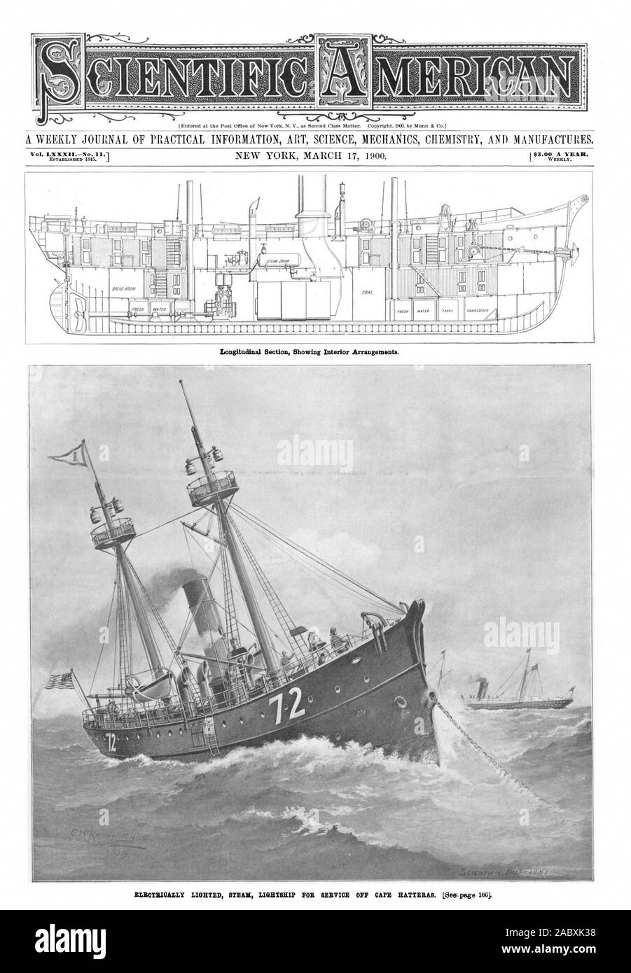 LXXXII Vol. Nº .1 3,00 dólares al año. Yo semanalmente. Yo mossiassessionseassommessw MIIMME1 Sección longitudinal mostrando arreglos interiores., Scientific American, 00-03-17 Foto de stock