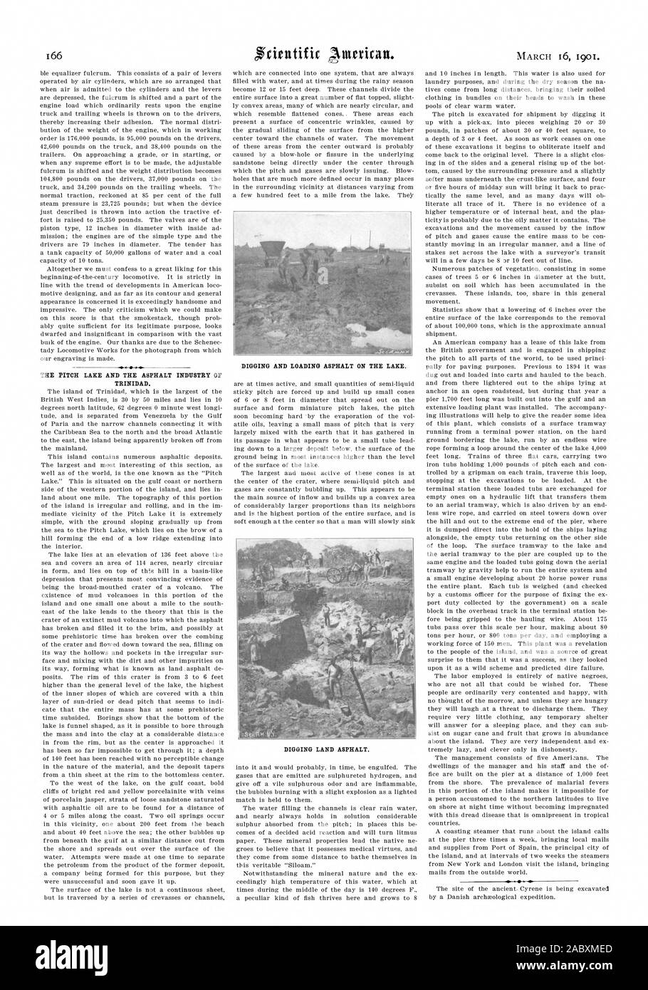 El PITCH LAKE Y EL ASFALTO Industria de Trinidad. La excavación y la carga sobre el lago de asfalto, Scientific American, 01-03-16 Foto de stock