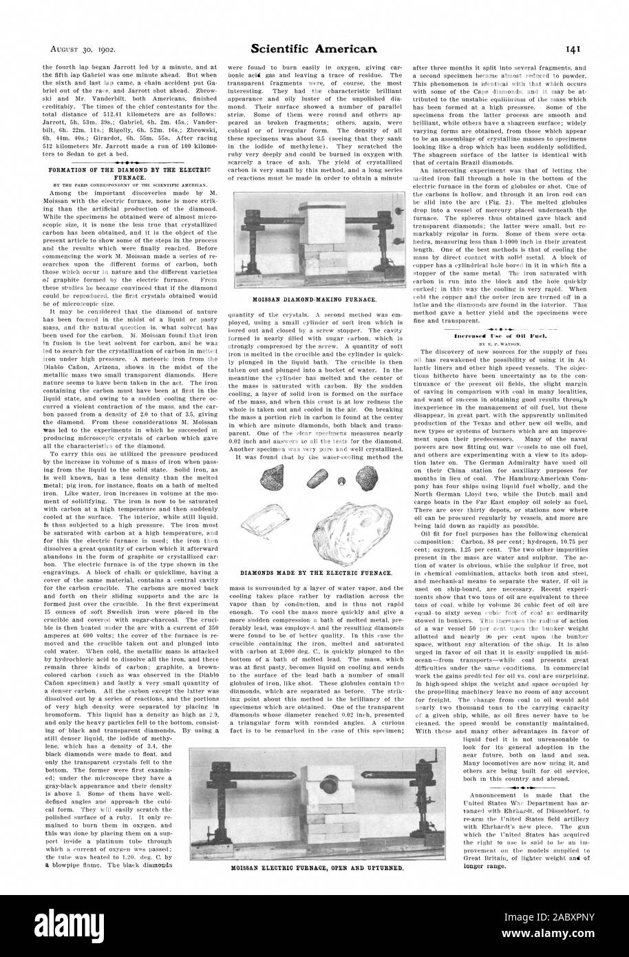 Aumento de Ilse de aceite combustible. MOISSAN HORNO ELÉCTRICO ABIERTO Y  trastocado., Scientific American, 1902-08-30 Fotografía de stock - Alamy