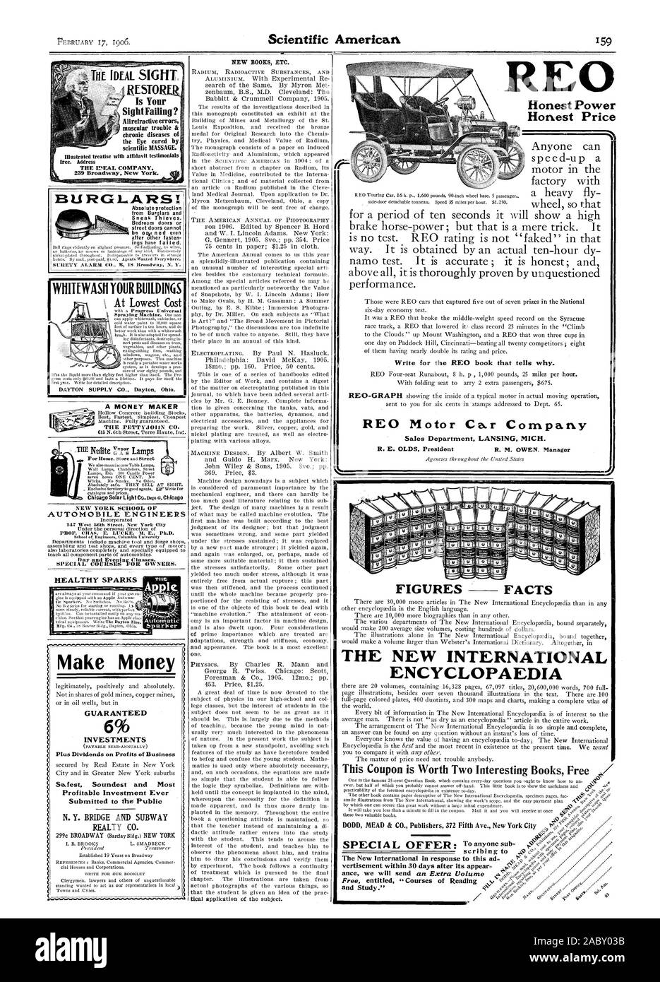 MONEY MAKER EL PETT V.0N CO. INGENIEROS DE AUTOMÓVILES NUEVOS LIBROS CHISPAS SALUDABLE ETC. blanquear su coste mínimo BUILDINS RESTAURADOR Vista fallando? 239 Broadway New York. Los ladrones! De ladrones y rateros. Dormitorio puertas o puertas de calle no después de otras sujetan hacer dinero garantizado el 6% INVERSIONES RE poder honrado honesto Precio REO Motor Car Company cifras hechos este cupón vale dos interesantes libros gratis Dodd, Mead & CO. Editores 372 Fifth Ave. escribano de la ciudad de Nueva York para "9 e'N vertisement dentro de 30 días después de su aparecer= y estudio." La Nueva Enciclopedia Internacional, científico Foto de stock