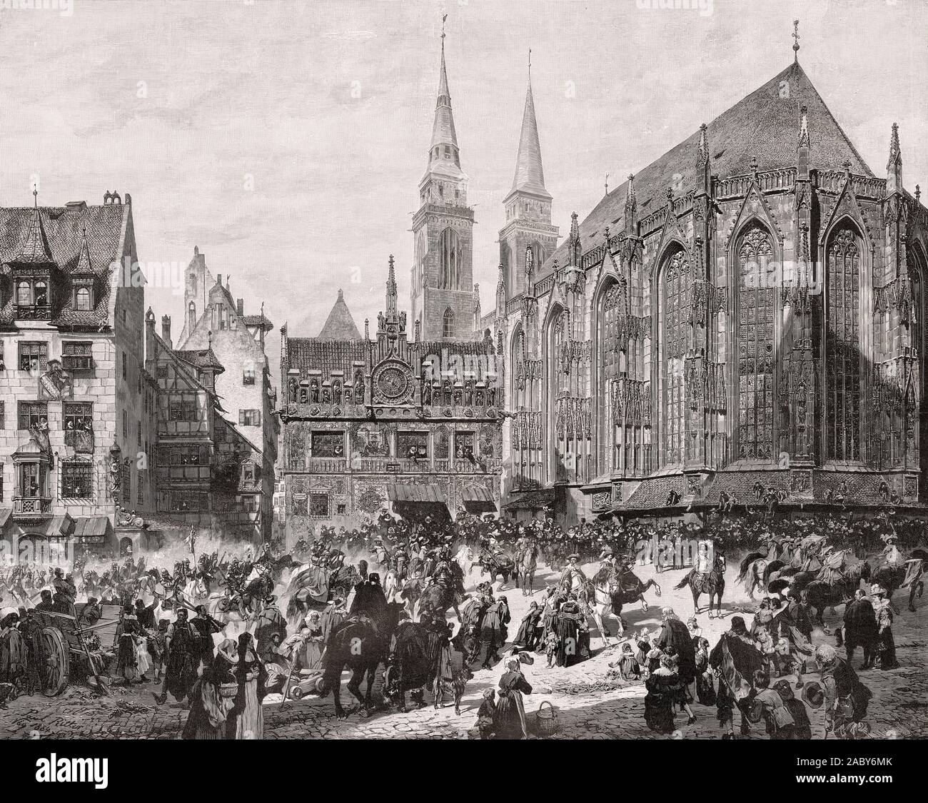 Llegada de Gustav Adolf en el mercado principal de Nuremberg en 1632 Foto de stock