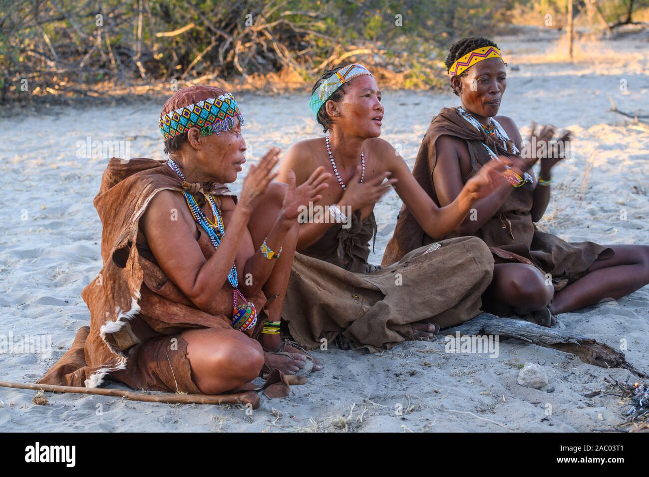 San Bosquimanos tribus mujeres, Kalahari, Botsuana Foto de stock