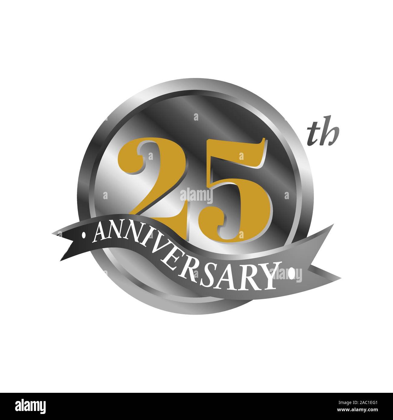 25 aniversario del vector logo ilustración. 25 años de celebración de aniversario de plata con el logotipo y la cinta número veinticinco años de celebración de eventos. Ilustración del Vector