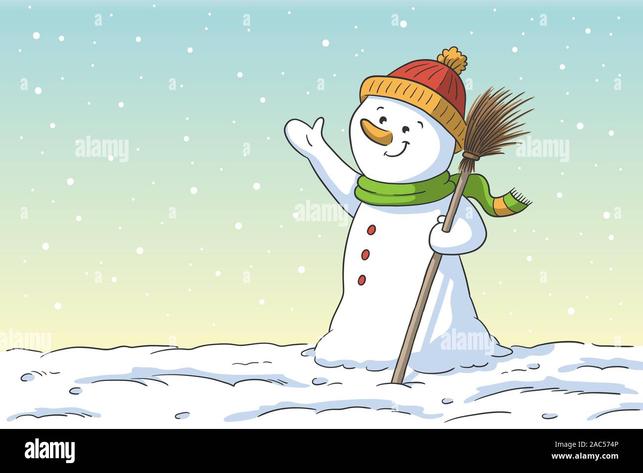 Caricatura de muñeco de nieve. Ilustración vectorial dibujada a mano con capas separadas. Ilustración del Vector