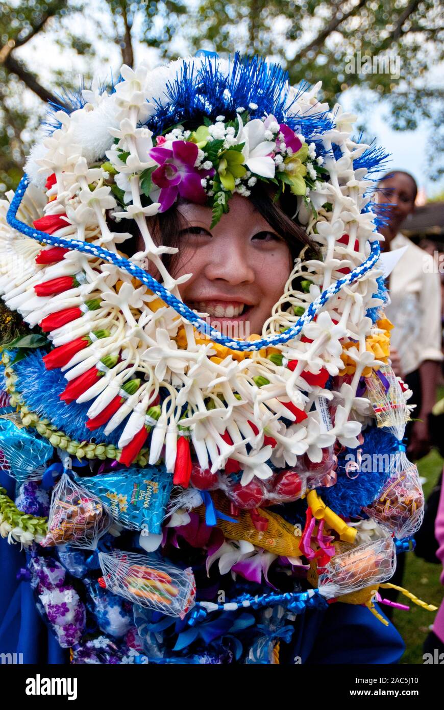 Graduación de la escuela secundaria de la Academia del Pacífico, ahora una escuela privada cerrada, en Honolulu, en la isla de O'ahu. Foto de stock