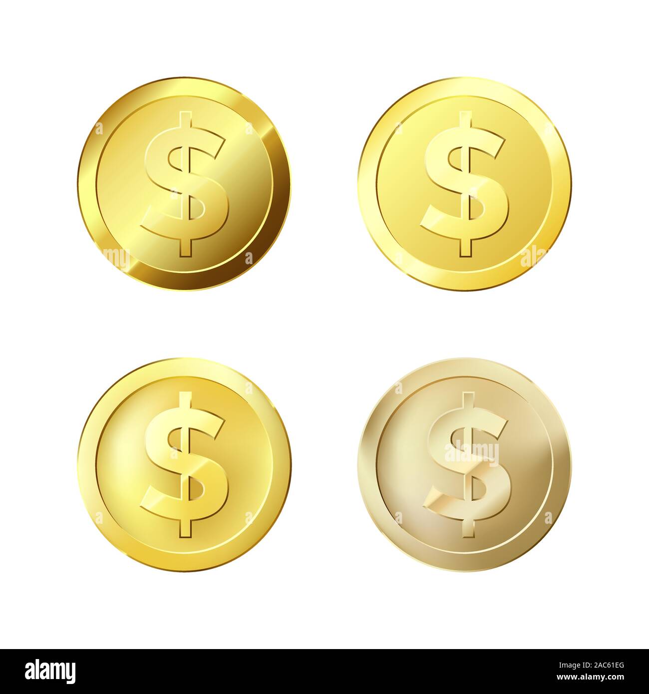 Monedas de oro. Conjunto de diferentes monedas de oro. Color brillante de dinero. Vector Ilustración del Vector