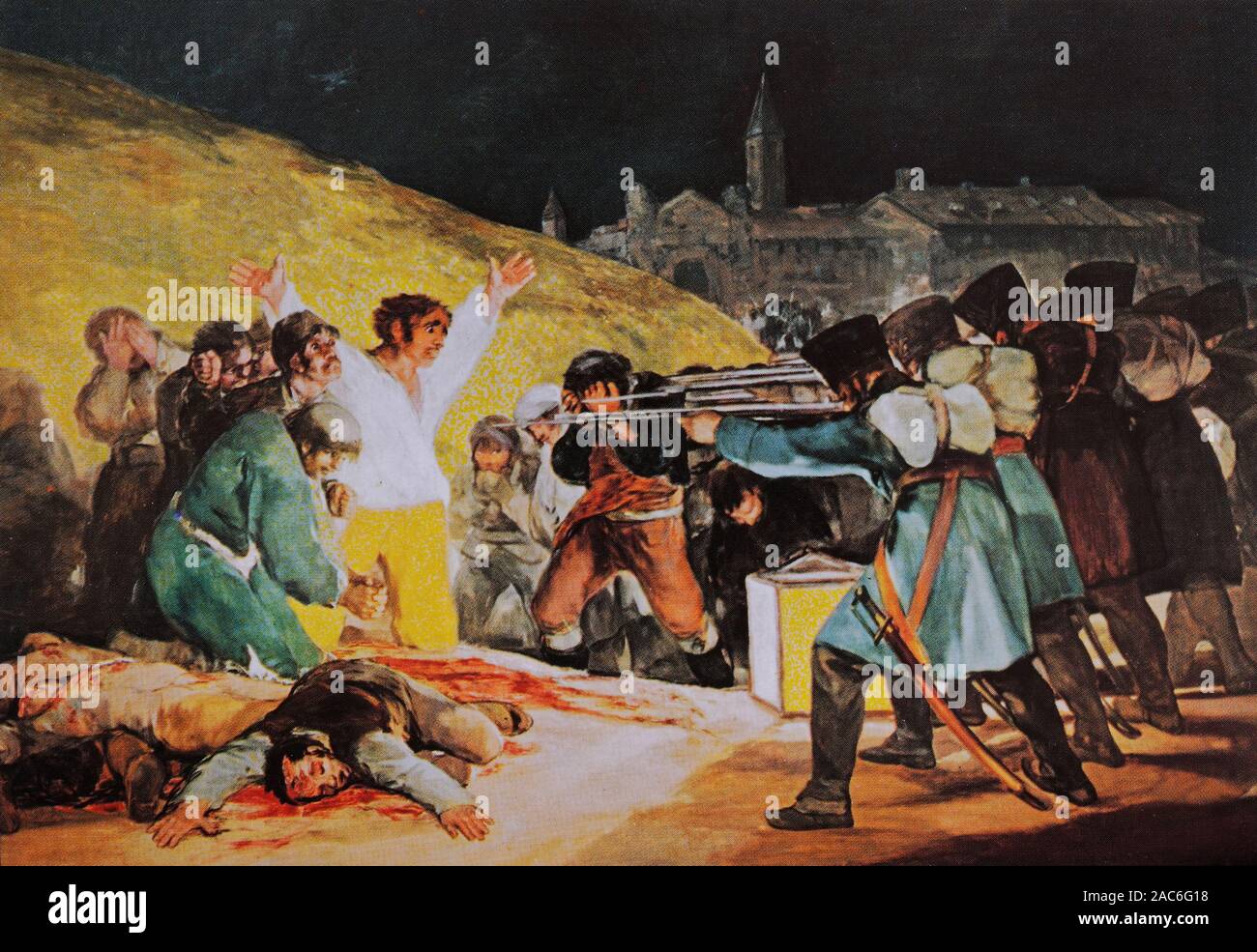 Imagen postal de medias tintas: "El Tercero de mayo de 1808' (1814), óleo de Francisco de Goya (1746-1828) - Español representando la resistencia a la ocupación francesa en la Guerra Peninsular Foto de stock