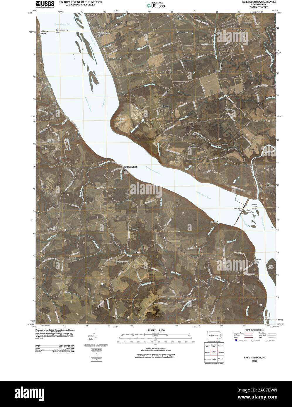 USGS Mapa TOPO PA Pennsylvania 20100819 Safe Harbor TM Restauración Foto de stock
