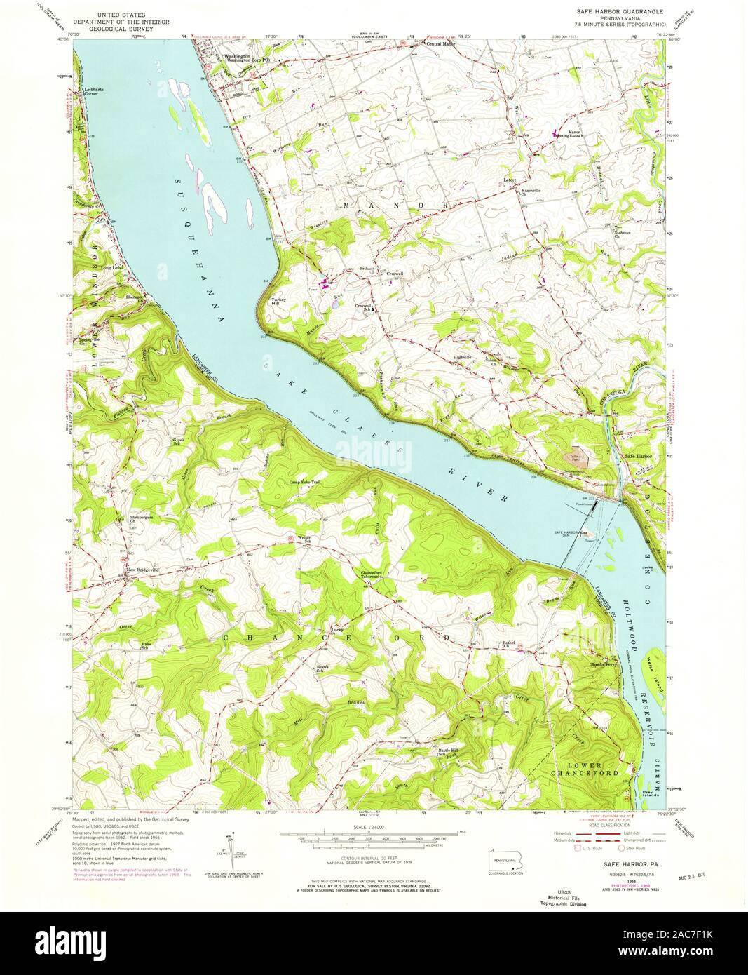 USGS Mapa TOPO Pennsylvania PA Safe Harbor 1955 221716 24000 Restauración Foto de stock