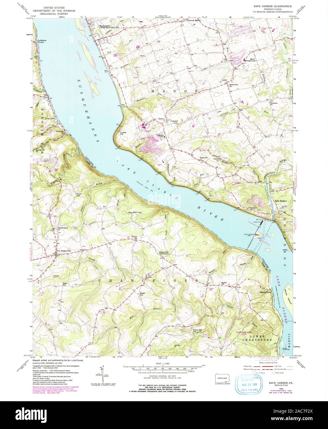 USGS Mapa TOPO Pennsylvania PA Safe Harbor 1955 223896 24000 Restauración Foto de stock