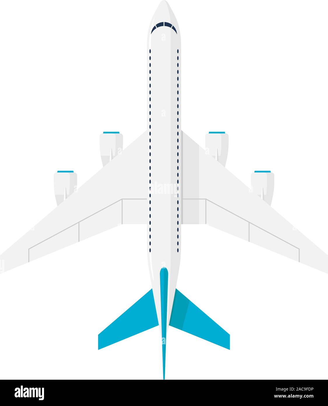 Jet gran avión de pasajeros con cuatro motores. Avión vuelo aviación civil vista desde arriba. Ilustración vectorial plana Ilustración del Vector