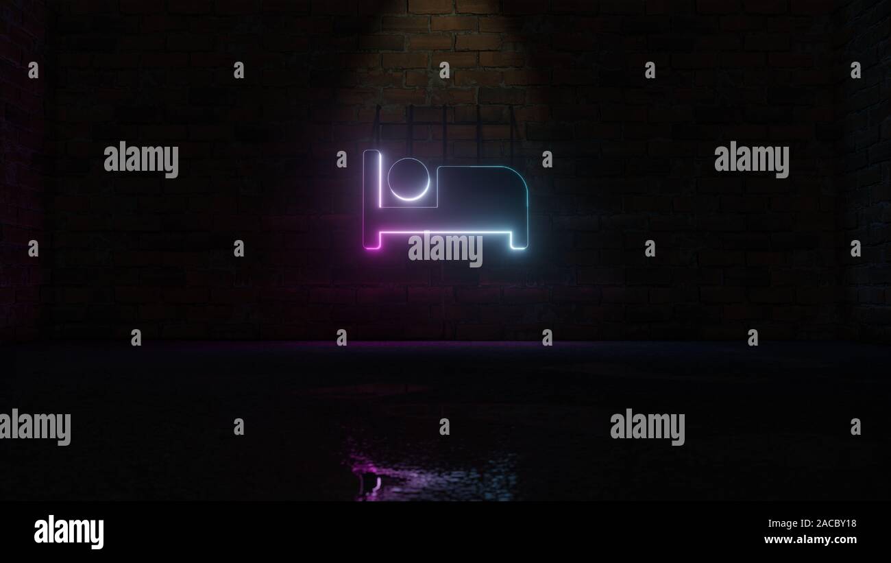 3d Rendering De Simbolo De Neon Azul Violeta De La Cama Con La