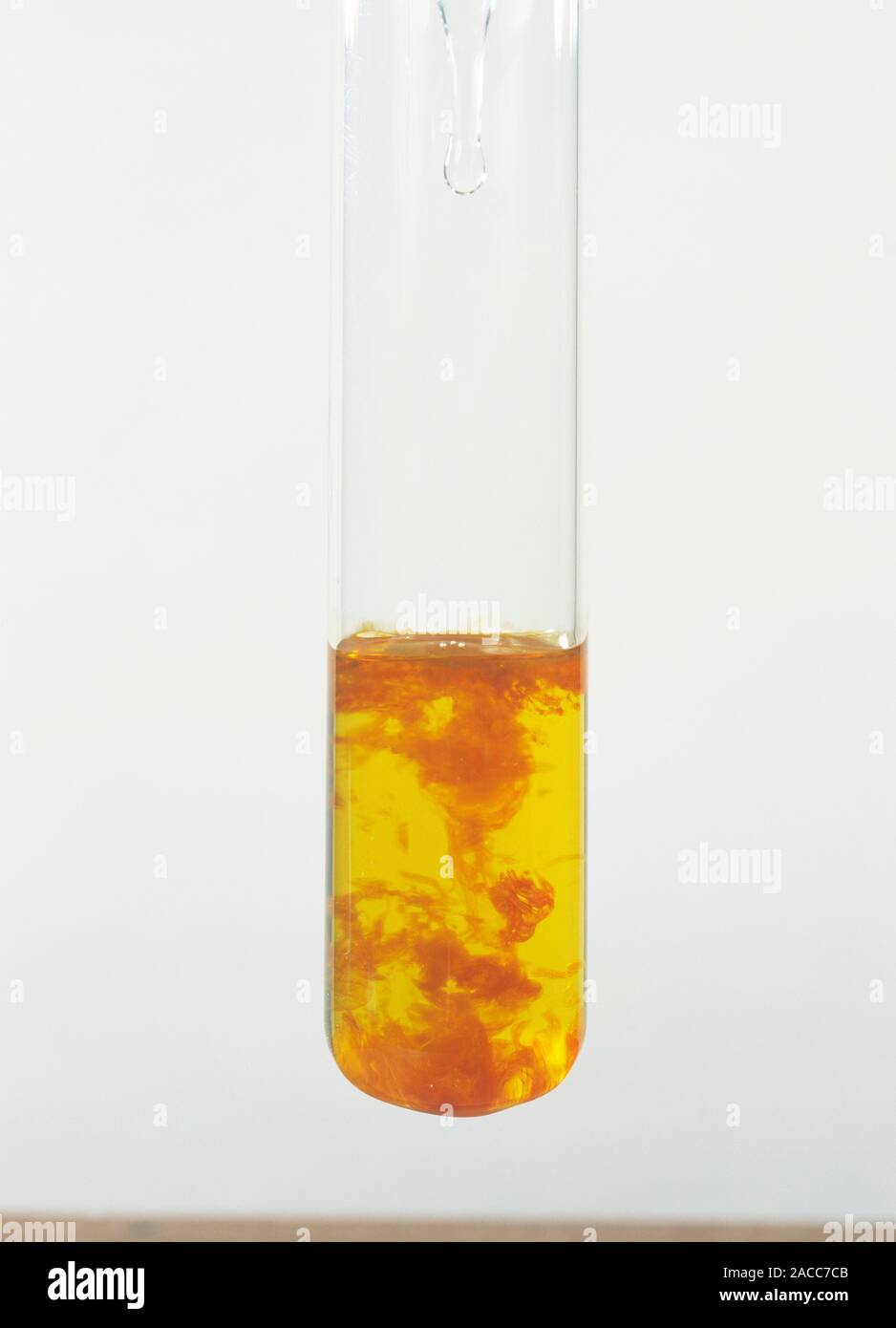 Reacción de precipitación. Hidróxido de hierro (III) (marrón) que se  precipitan desde una solución mediante la adición de Hidróxido de sodio de  un gotero (superior). Prec Fotografía de stock - Alamy