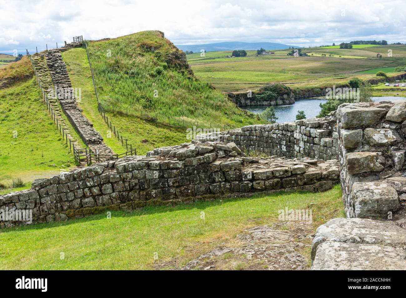 Cawfields milecastle en el Muro de Adriano, Cawfields, Parque Nacional de Northumberland, Haltwhistle, Northumberland, England, Reino Unido Foto de stock