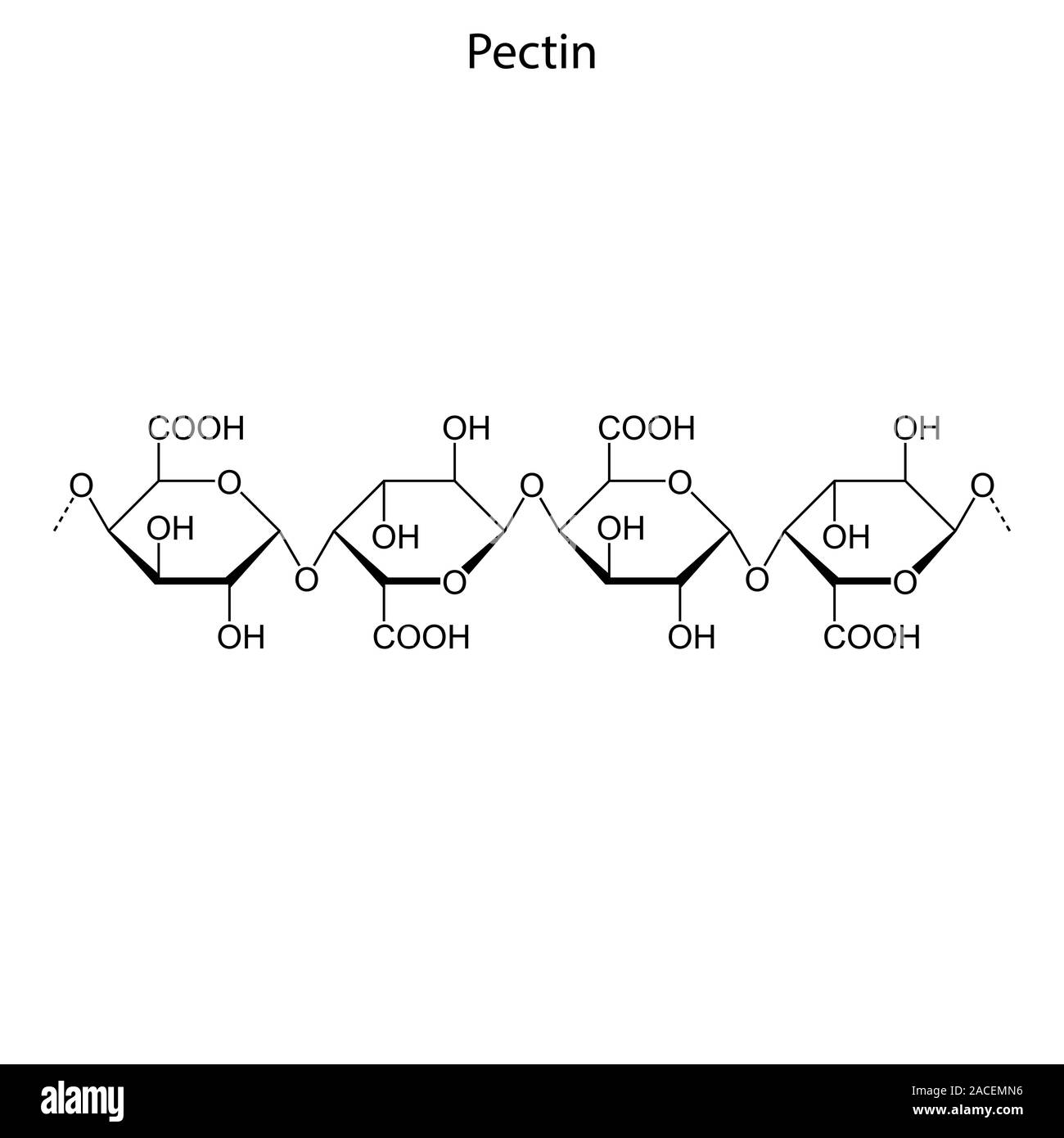 Fórmula esquelética de pectina. Molécula química Imagen Vector de stock
