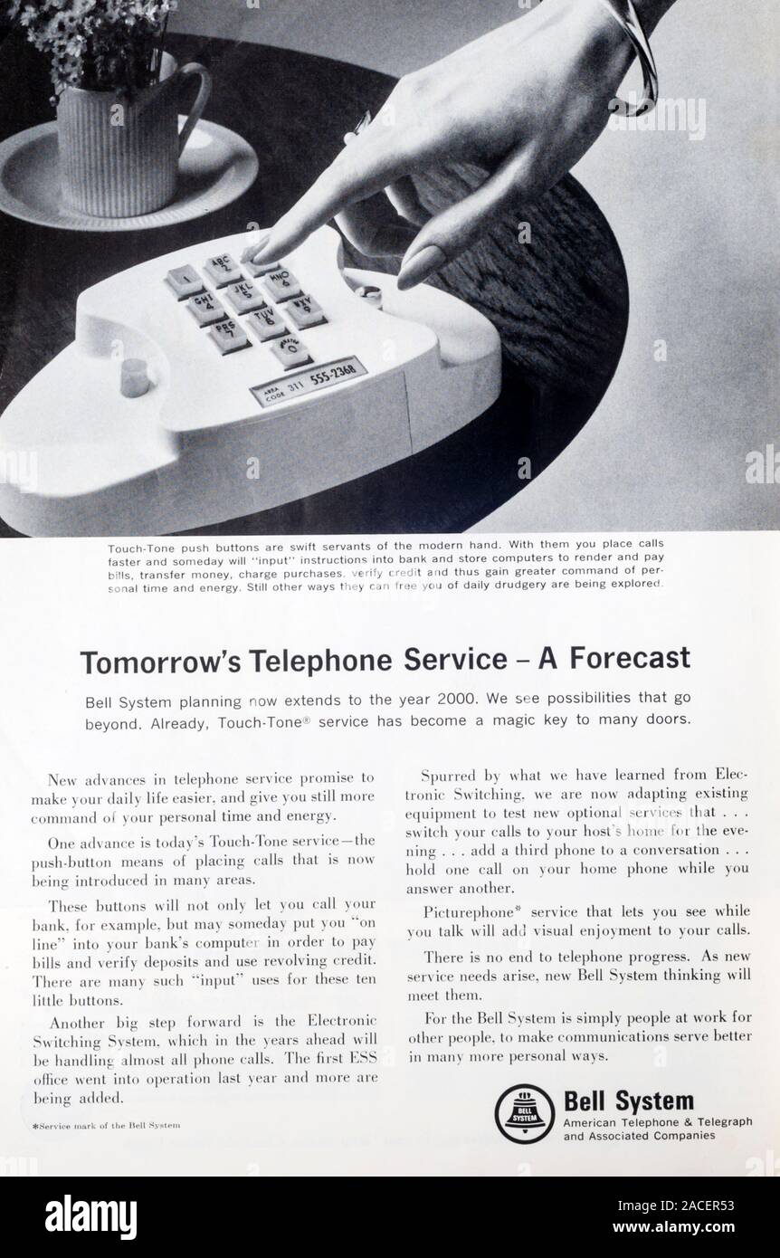 Revista de 1966 Anuncio para teléfonos de Bell System. Foto de stock