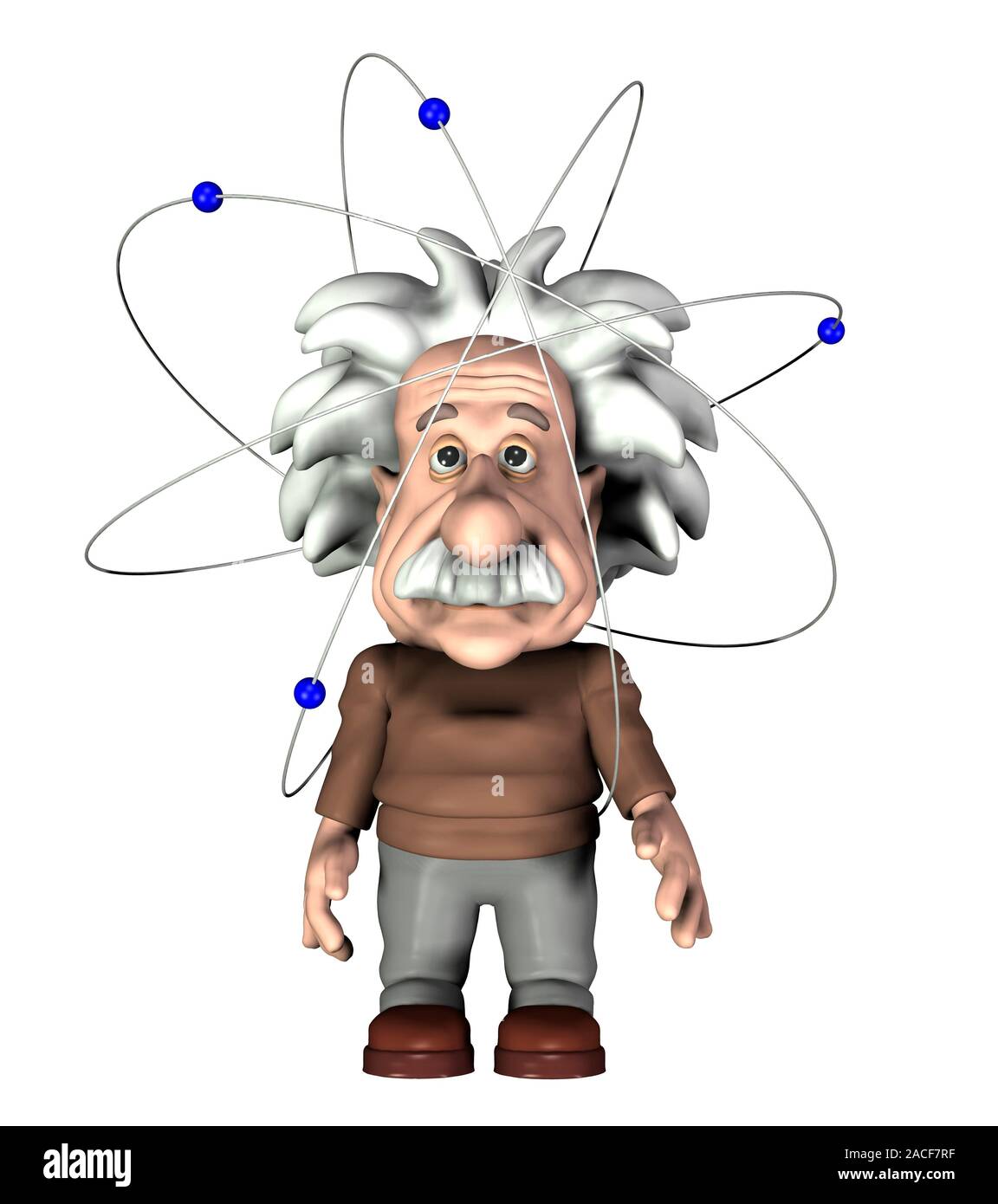 Albert Einstein. Caricatura del físico suizo-alemán Albert Einstein  (1879-1955) rodeado de electrones en un modelo de Bohr del átomo. Einstein  recep Fotografía de stock - Alamy