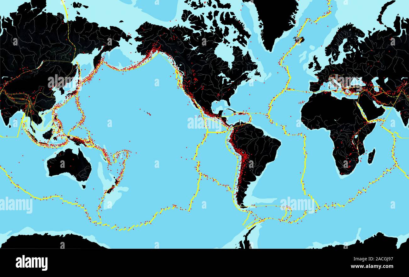 Mapa de terremotos a nivel mundial. Mundo mapa que muestra la ubicación