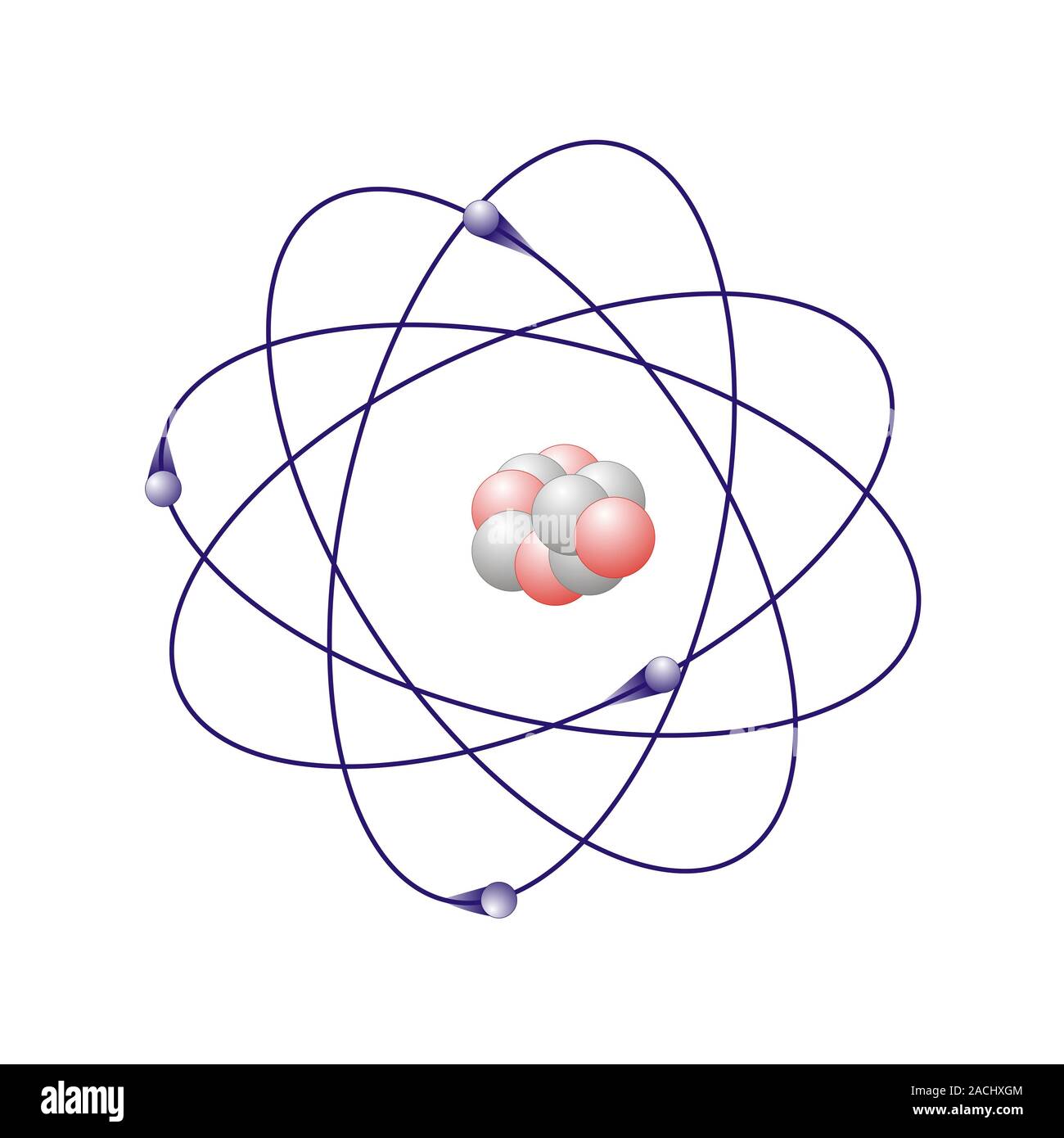El berilio, el modelo atómico. El berilio tiene cinco neutrones (blanco) y  cuatro protones (rosa) en su núcleo (centro). El átomo tiene también cuatro  electrones s (azul Fotografía de stock - Alamy