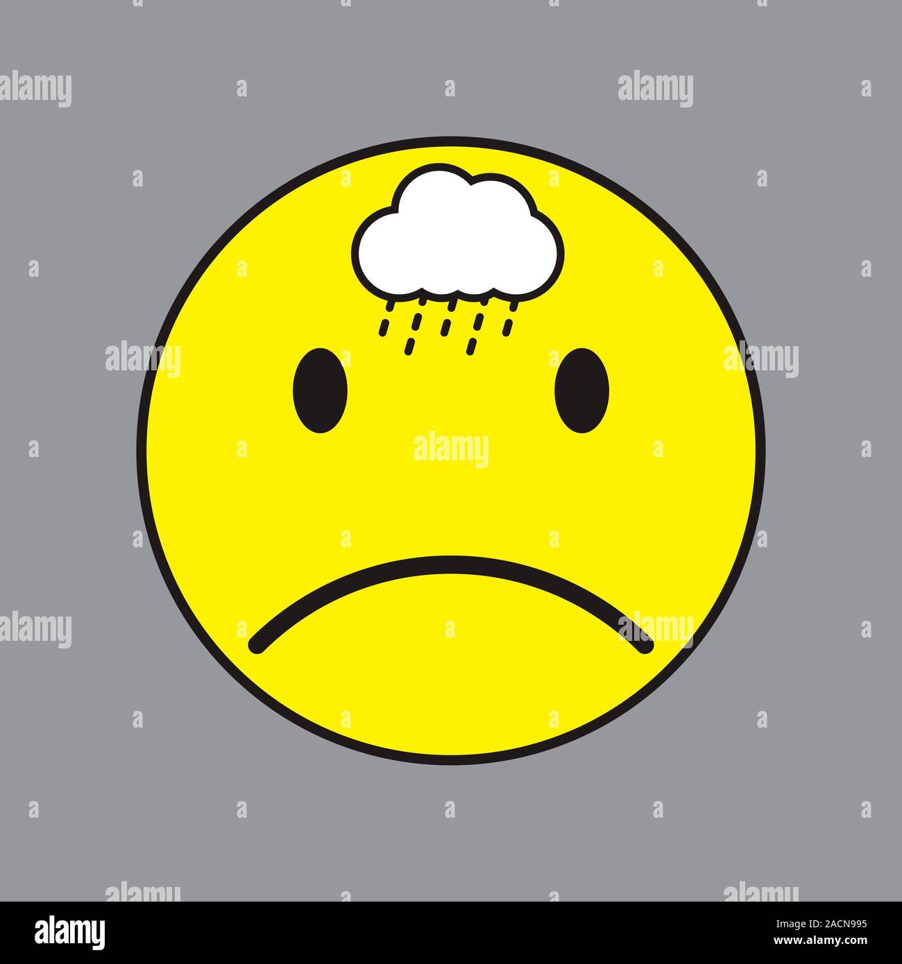 La depresión. Ilustración conceptual de una cara triste símbolo y una