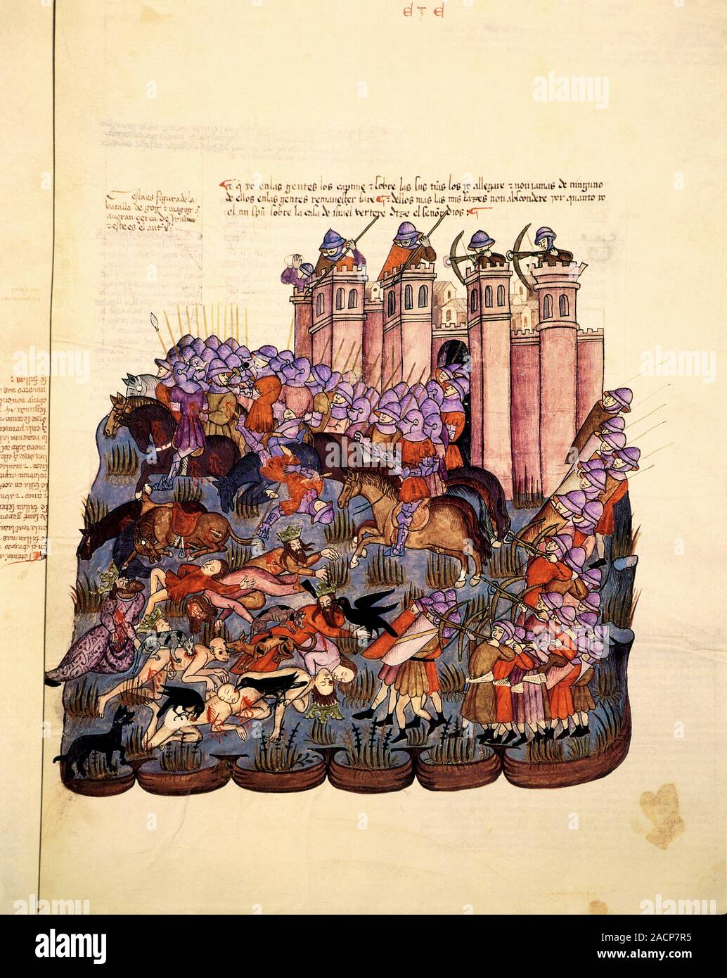 La batalla de Gog y Magog. Miniatura de manuscrito iluminado de la 15thcentury Alba Biblia