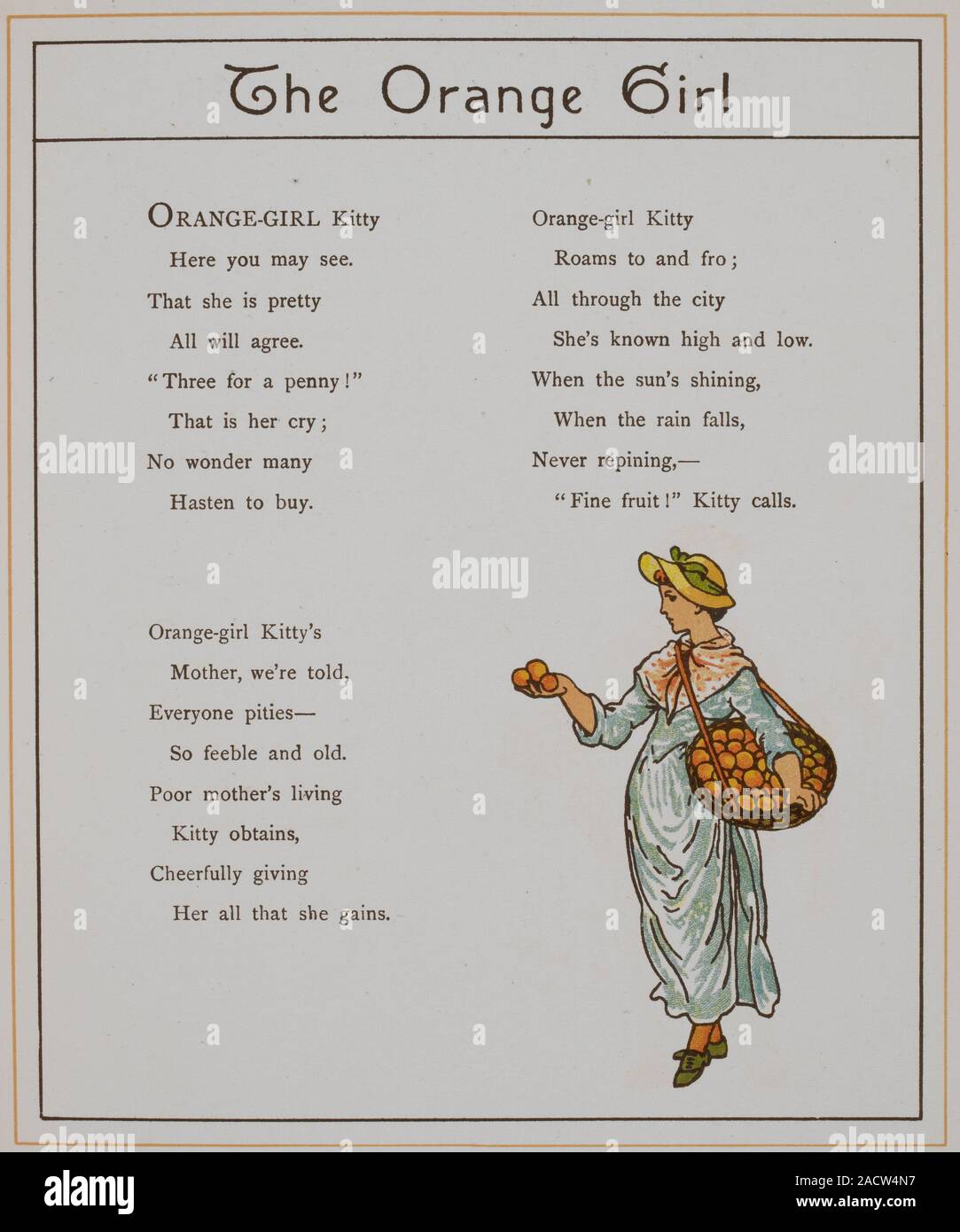 La joven de las naranjas. Un vendedor de naranjas. Ilustración de