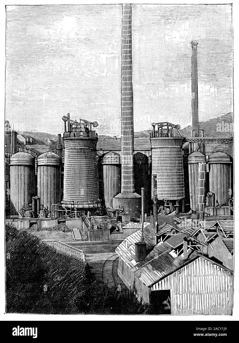 Altos hornos metalúrgicos, 19th-century ilustraciones. Estos hornos están  en Le Creusot, Francia. Ilustraciones desde el volumen 23 (primer período  de 1899 Fotografía de stock - Alamy