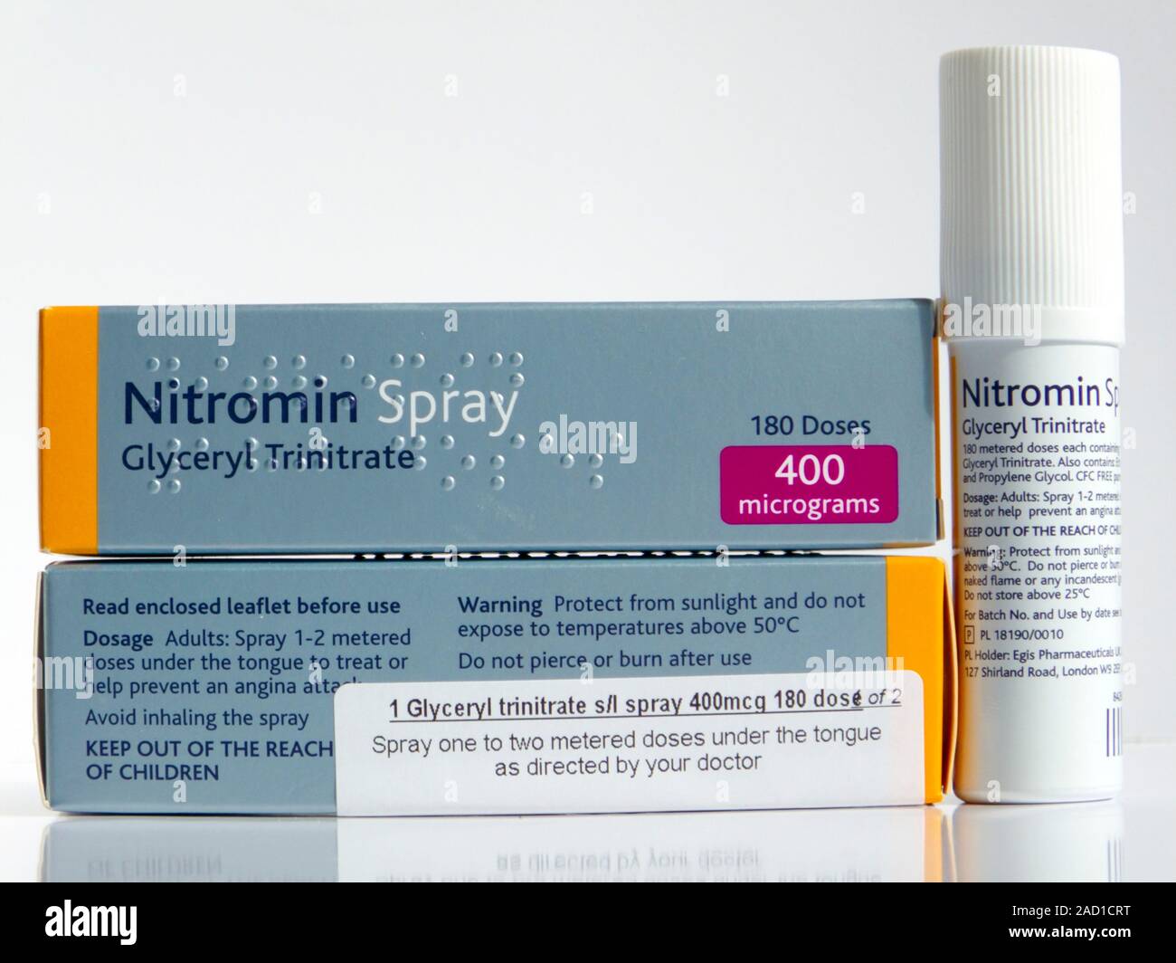 Cardíaco Nitromin spray. Lata de aerosol y embalaje para un formulario de  trinitrato de glicerilo, Nitroglicerina (NTG). GTN es un vaso sanguíneo  vasodilatadores (ensanchamiento) d Fotografía de stock - Alamy