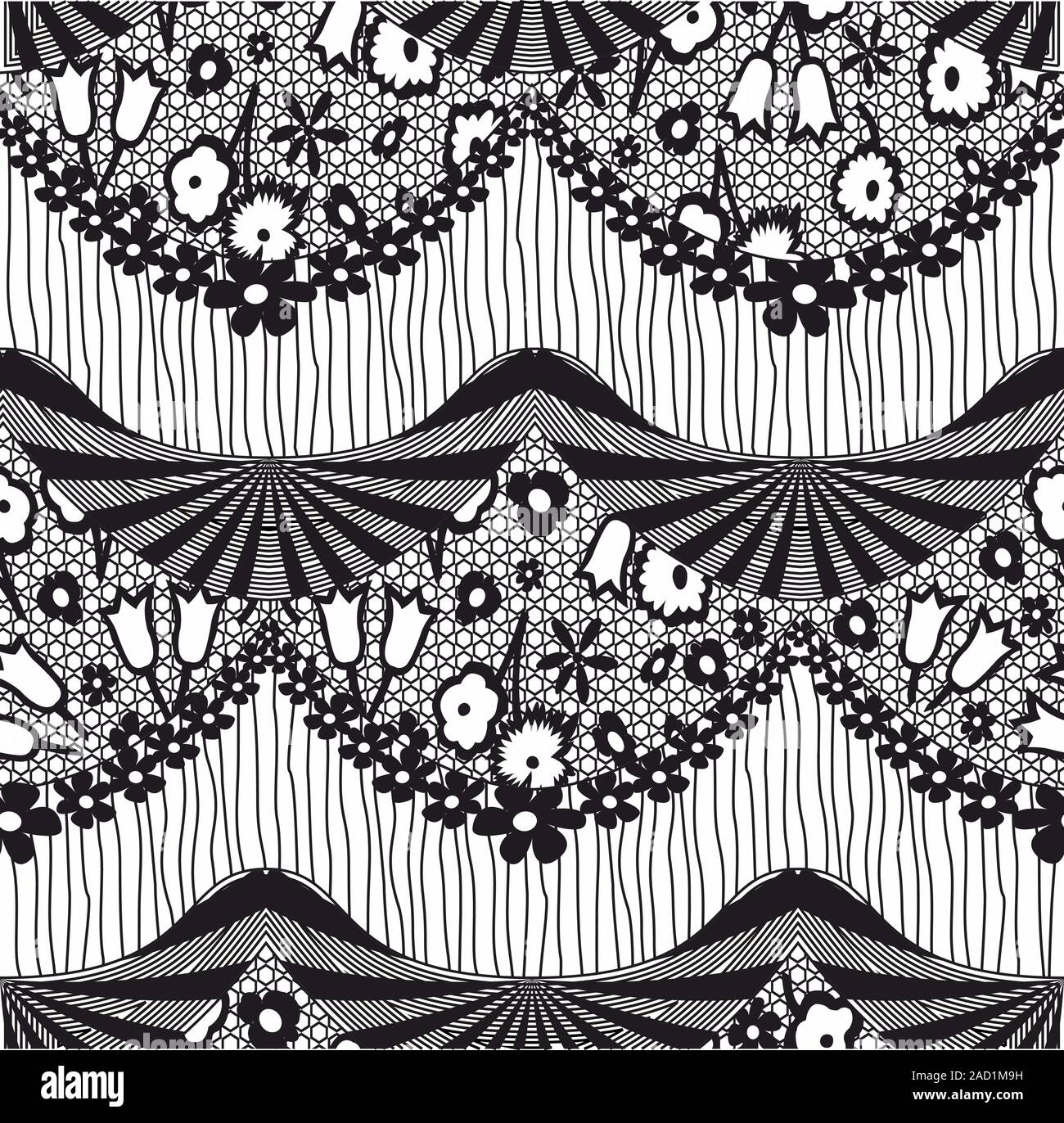 Monocromo con patrón de encaje floral negro flor. Tema textil de tejido. -  Vector Imagen Vector de stock - Alamy