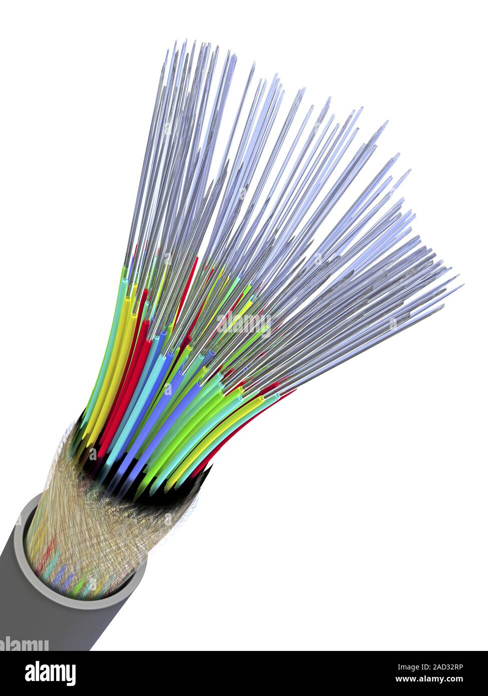 Cable de fibra óptica, que contiene un haz de fibras ópticas que la  realización de la luz. Estas fibras están hechas de cristal muy puro que  está recubierto con el fin de