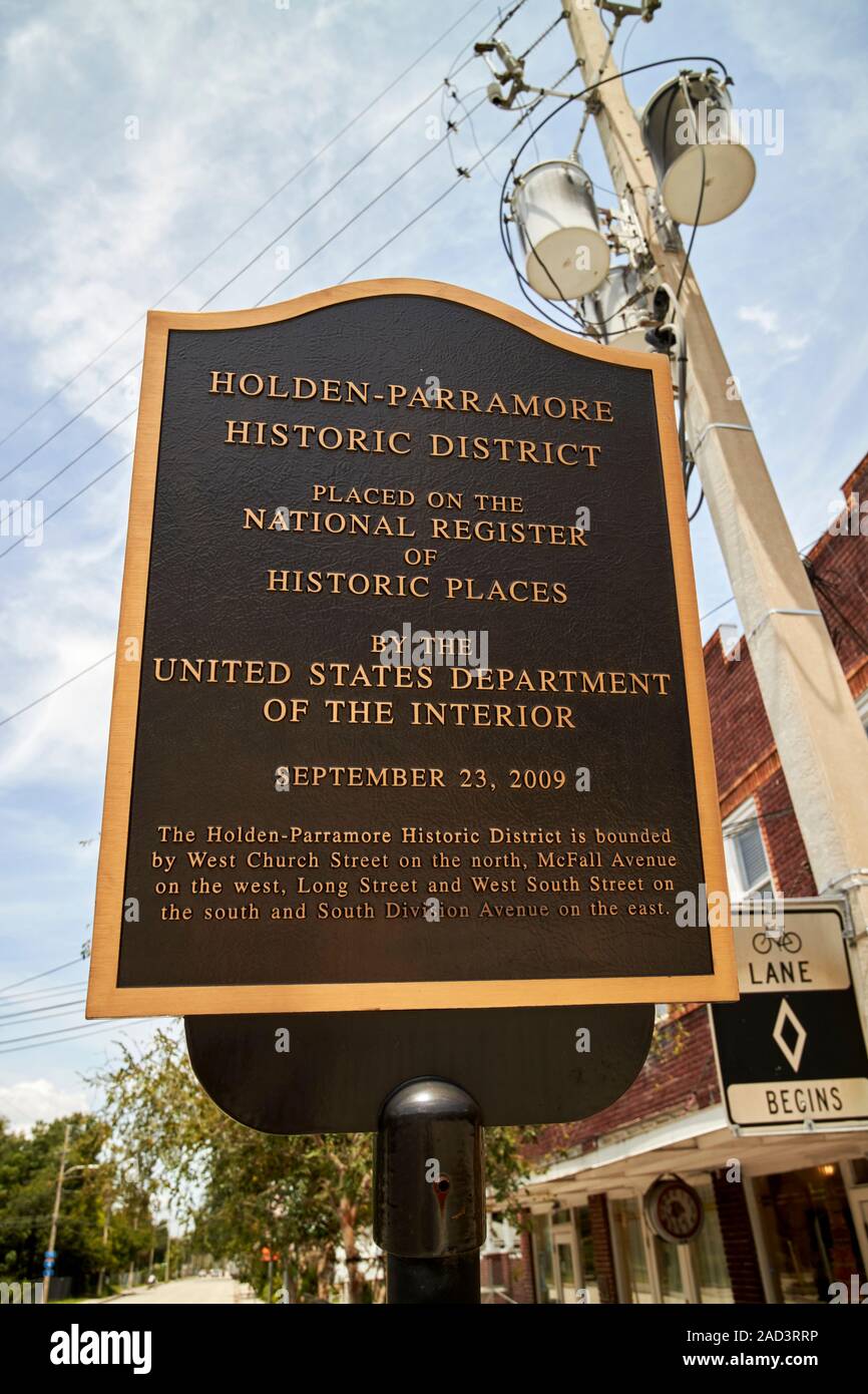 Distrito histórico marcador para el Holden-parramore distrito histórico de la ciudad de Orlando, Florida, EE.UU. Foto de stock