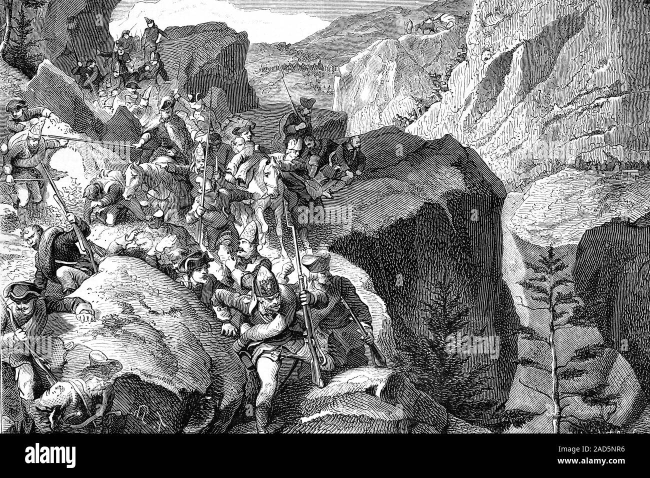 Batalla de Zurich. Las guerras napoleónicas. Ilustración de antigüedades. 1890. Foto de stock
