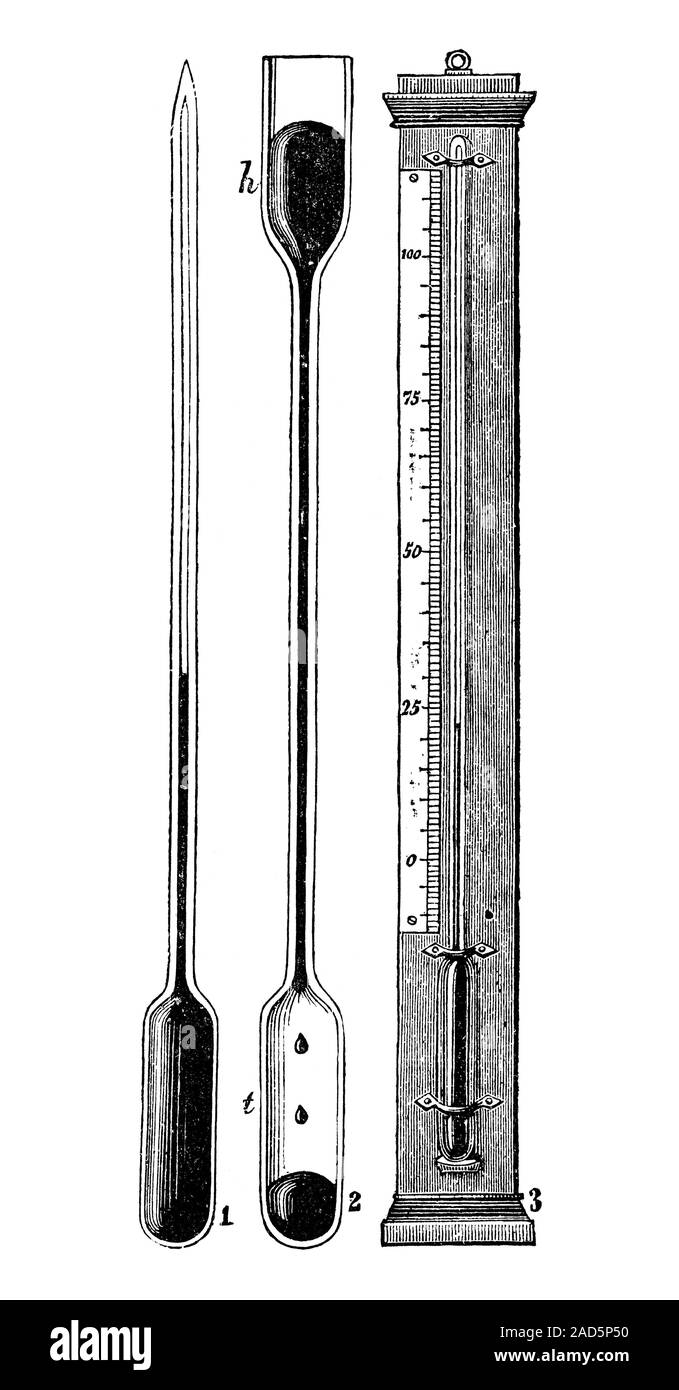 Termómetro de mercurio, 19th-century ilustración. El original termómetro de  mercurio fue inventado en 1714 por el físico Daniel Gabrie Polish-Dutch  Fotografía de stock - Alamy