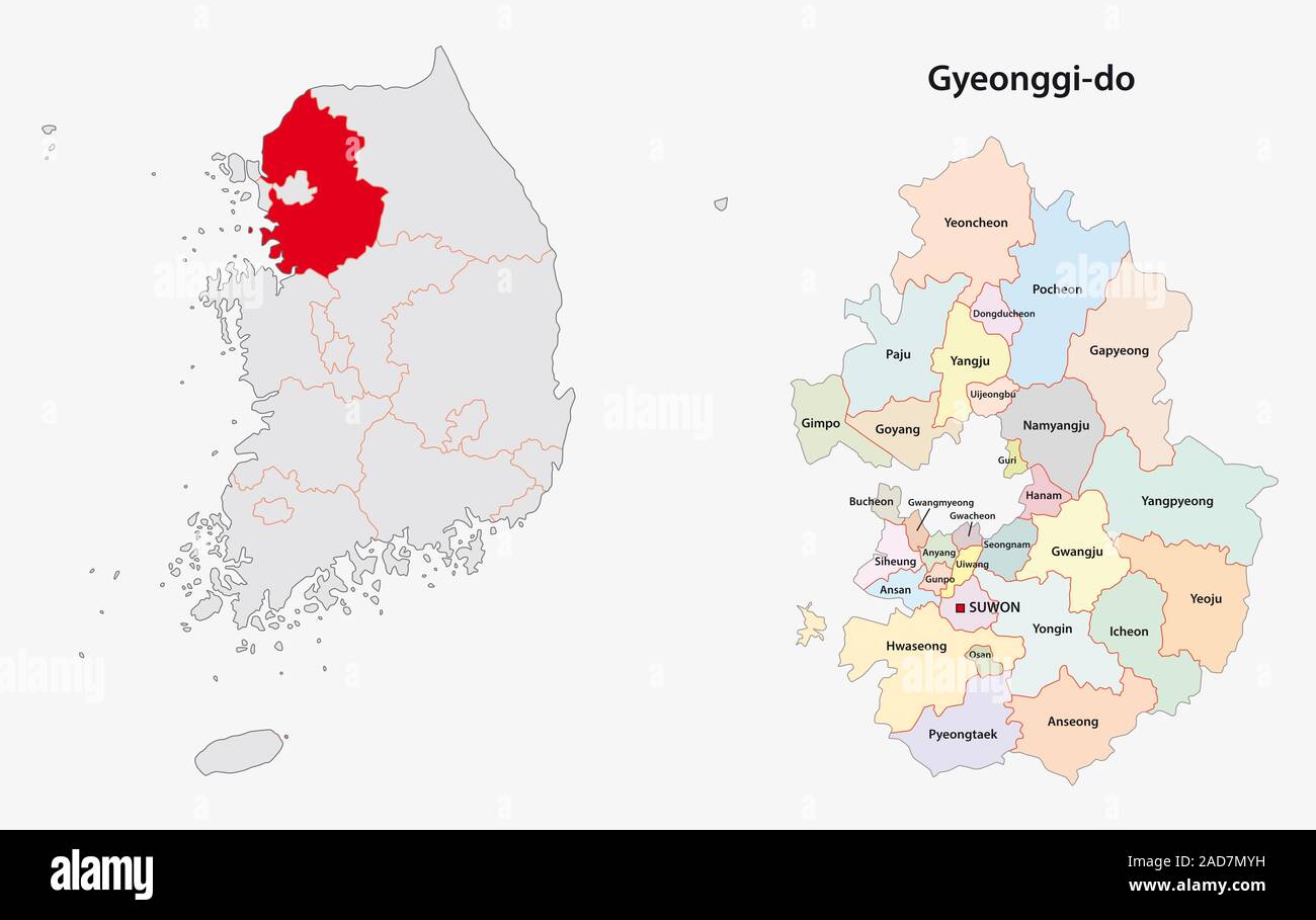 Mapa de la provincia de Gyeonggi de Corea del Sur Fotografía de stock
