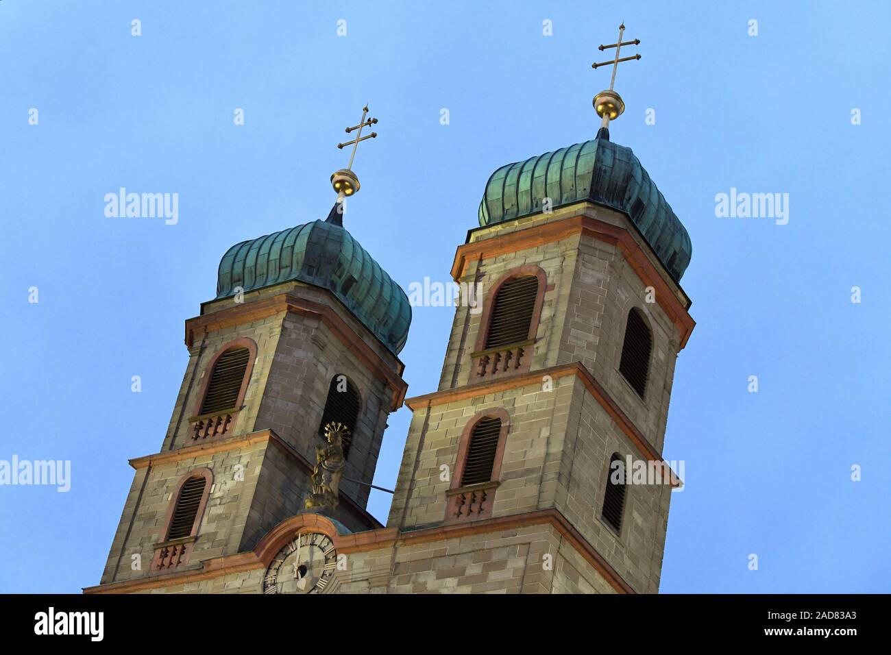 Bad Säckingen, campanarios de la Catedral Fridolin Foto de stock
