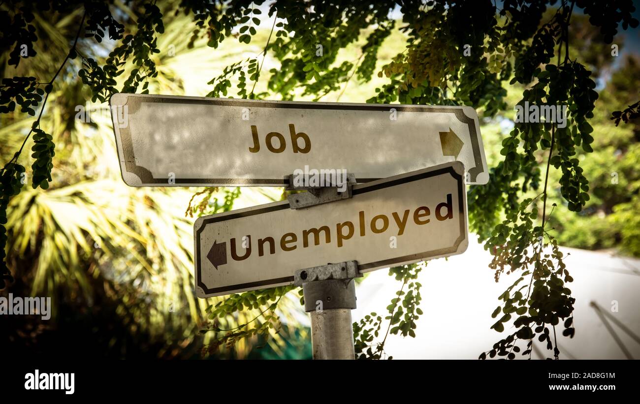 Calle signo versus trabajo desempleados Foto de stock