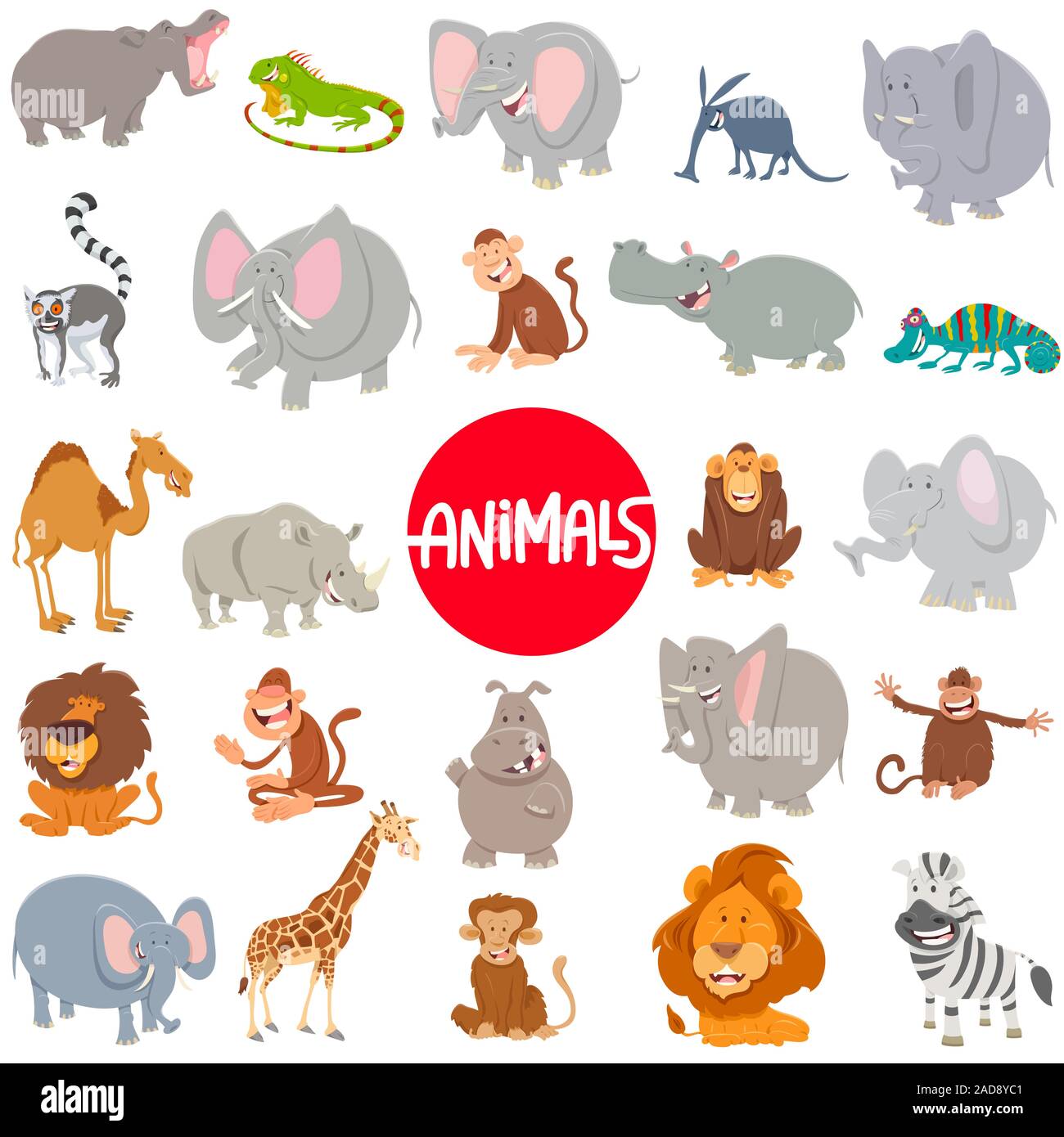 Conjunto de caracteres grandes animales de dibujos animados Fotografía de  stock - Alamy