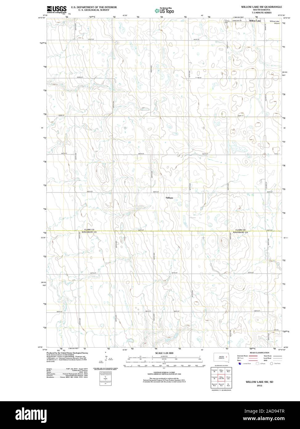 Mapa de dakota del sur de willow lake fotografías e imágenes de alta