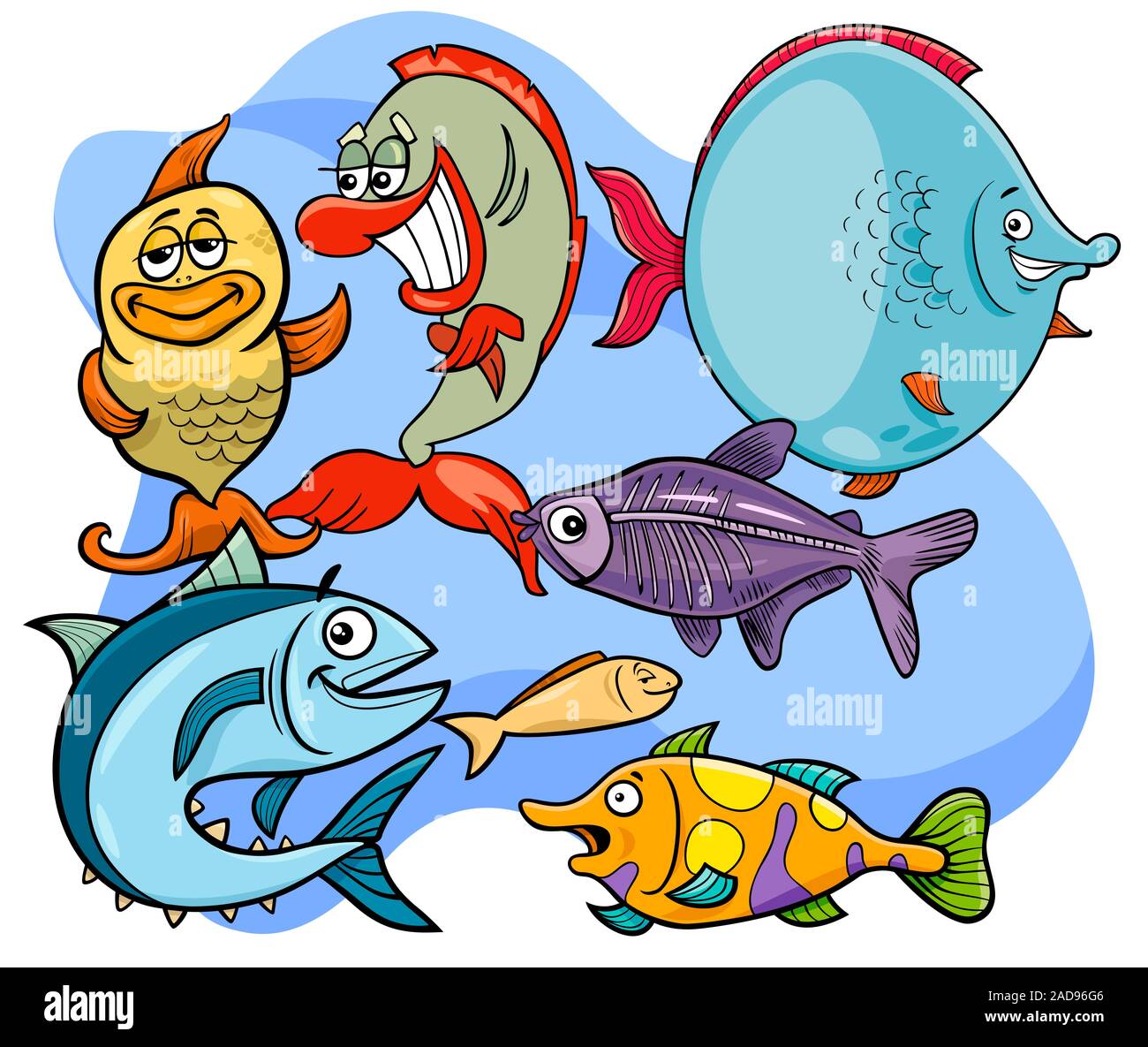 Peces divertidos personajes de animales grupo de dibujos animados  Fotografía de stock - Alamy