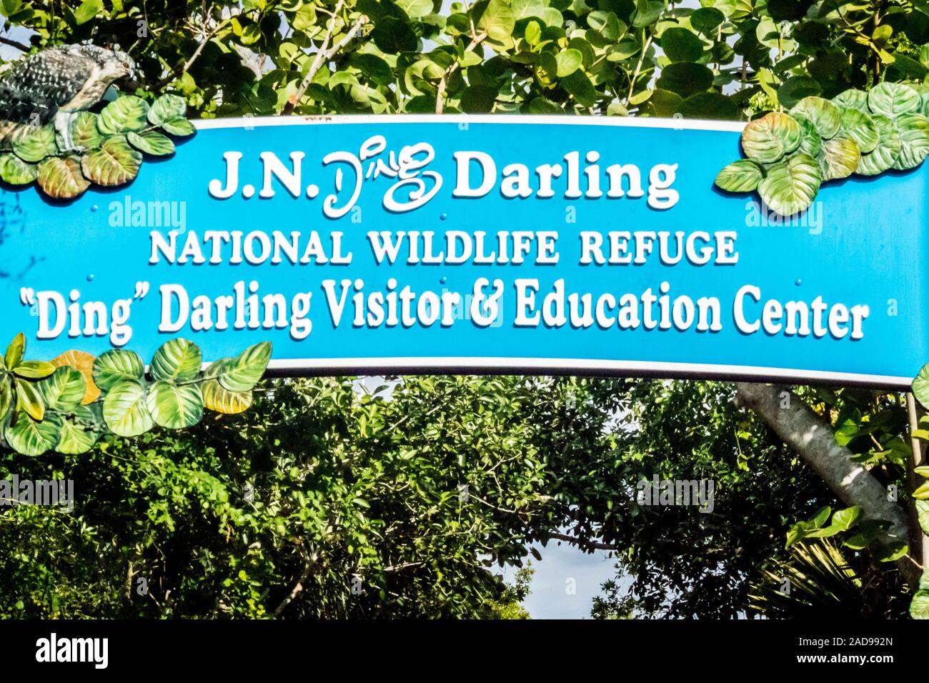 Una carretera de entrada va a Ding Darling NWR, Florida Foto de stock