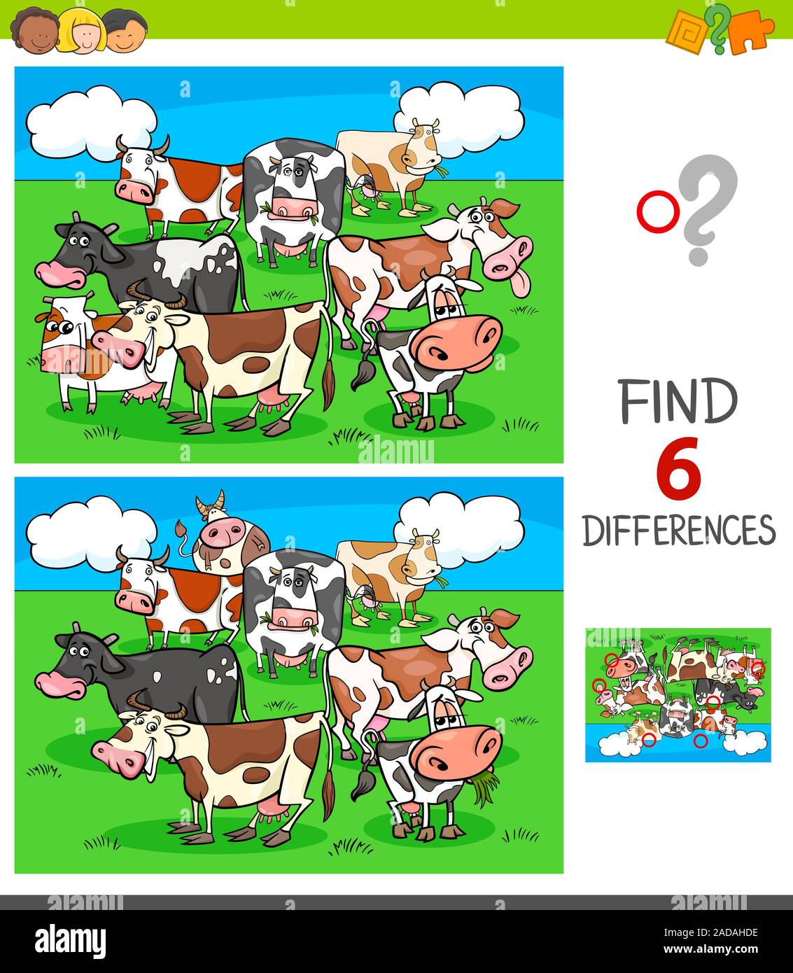 Juego de diferencias con vacas personajes de animales Fotografía de stock -  Alamy