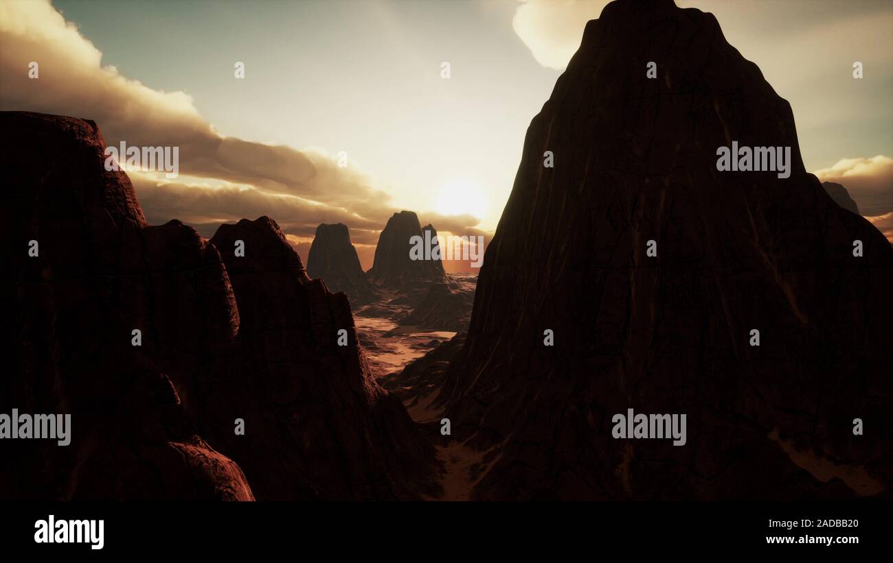Increíbles formaciones de arenisca en la famosa puesta de sol en Monument Valley Foto de stock