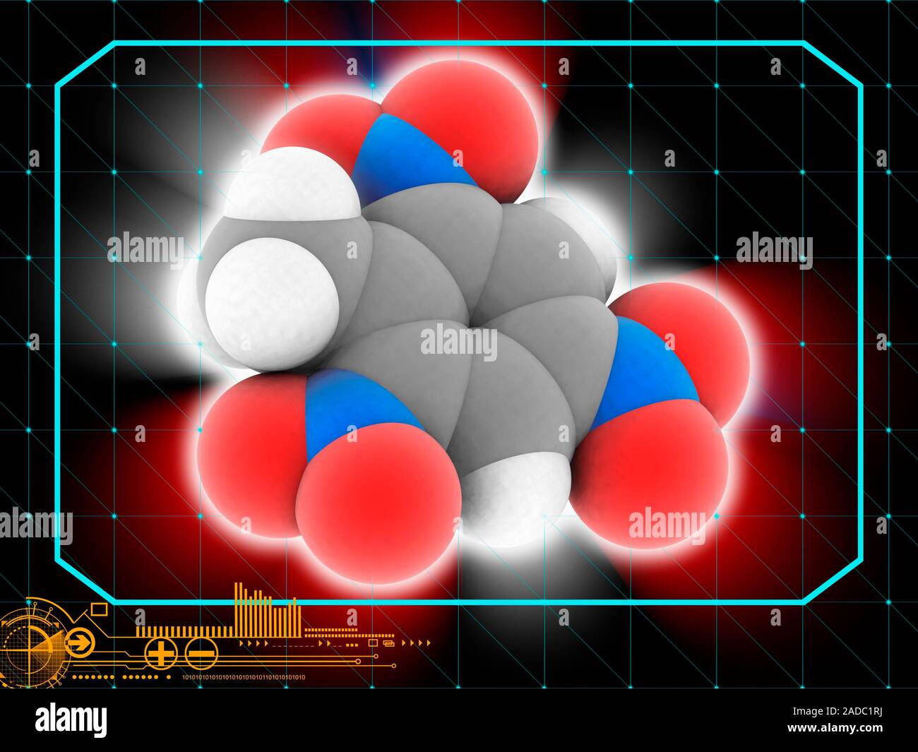 TNT. Modelo molecular de los compuestos orgánicos y explosivo  trinitrotolueno (TNT, .O6). Este es uno de los más comúnmente  utilizado explosivos. Los átomos Fotografía de stock - Alamy