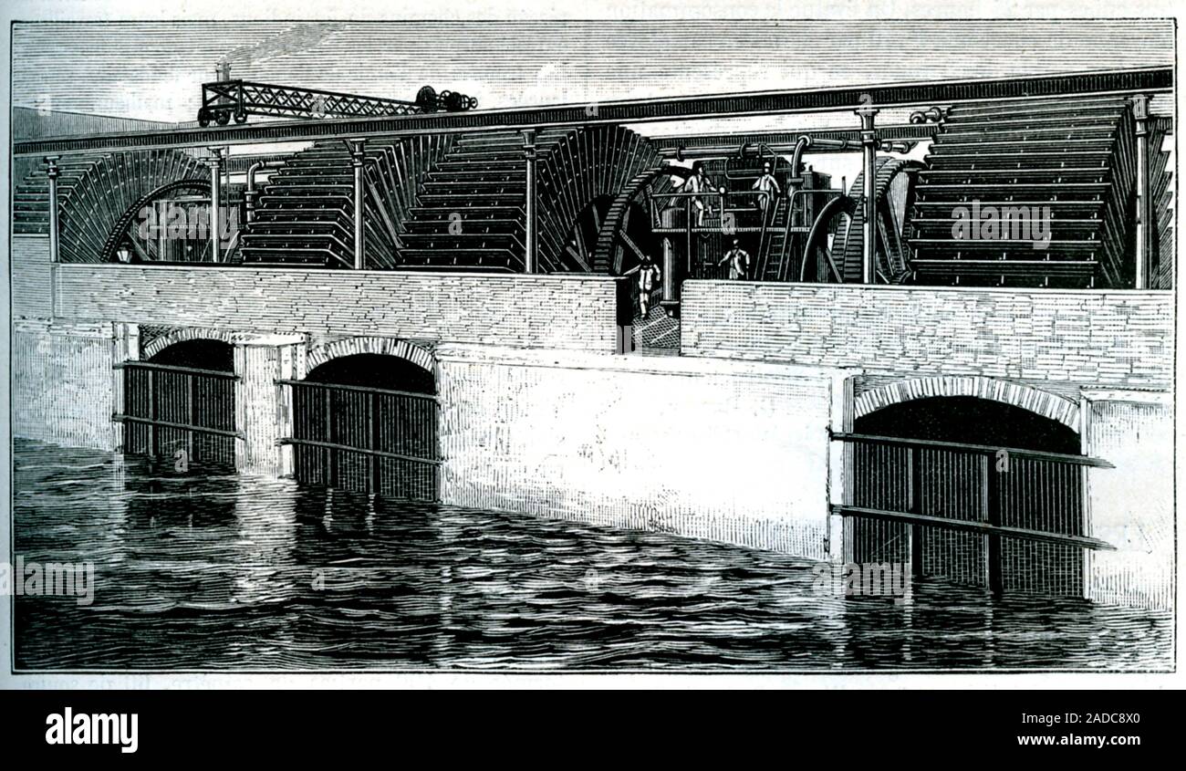 Fábrica hidráulica egipcio del siglo 19. 1887 ilustración del exterior