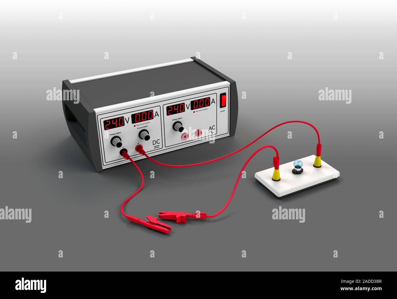 Fuente de alimentación y el circuito eléctrico, ilustración. Este circuito  se compone de una bombilla (inferior derecha) conectado a una fuente de  alimentación de 24 voltios. El circui Fotografía de stock - Alamy