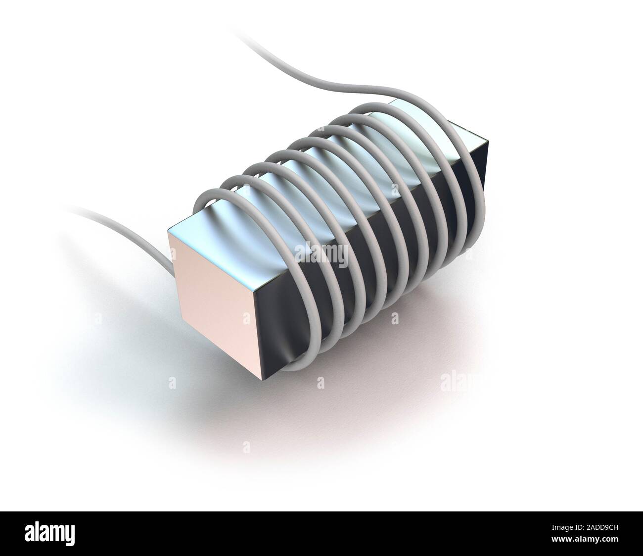 Bobina electromagnética y el núcleo. Ilustración de un cable eléctrico  enrollado alrededor de un bloque de metal ferromagnético como el hierro. La  dirección de la cu Fotografía de stock - Alamy