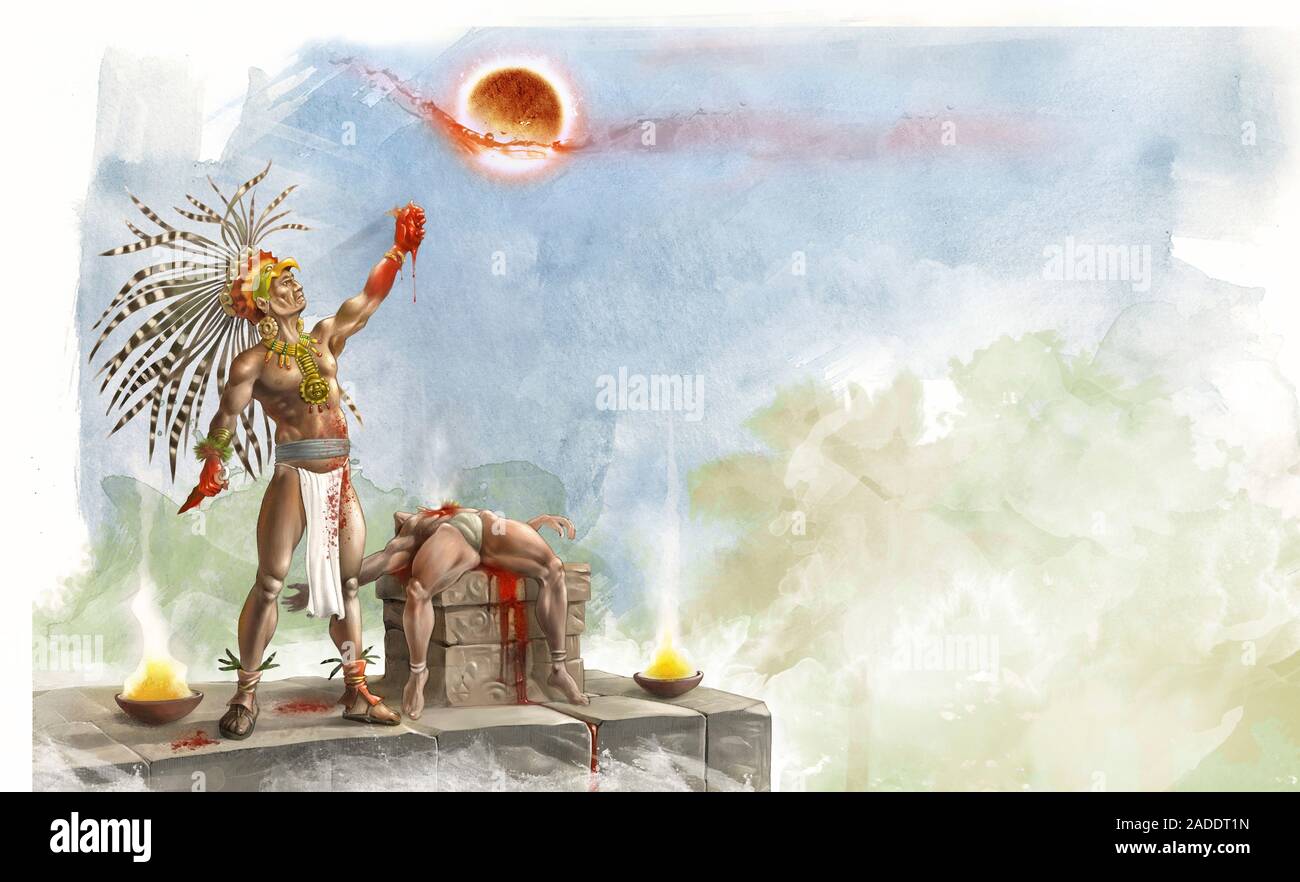 Los sacrificios humanos aztecas, ilustración. Los